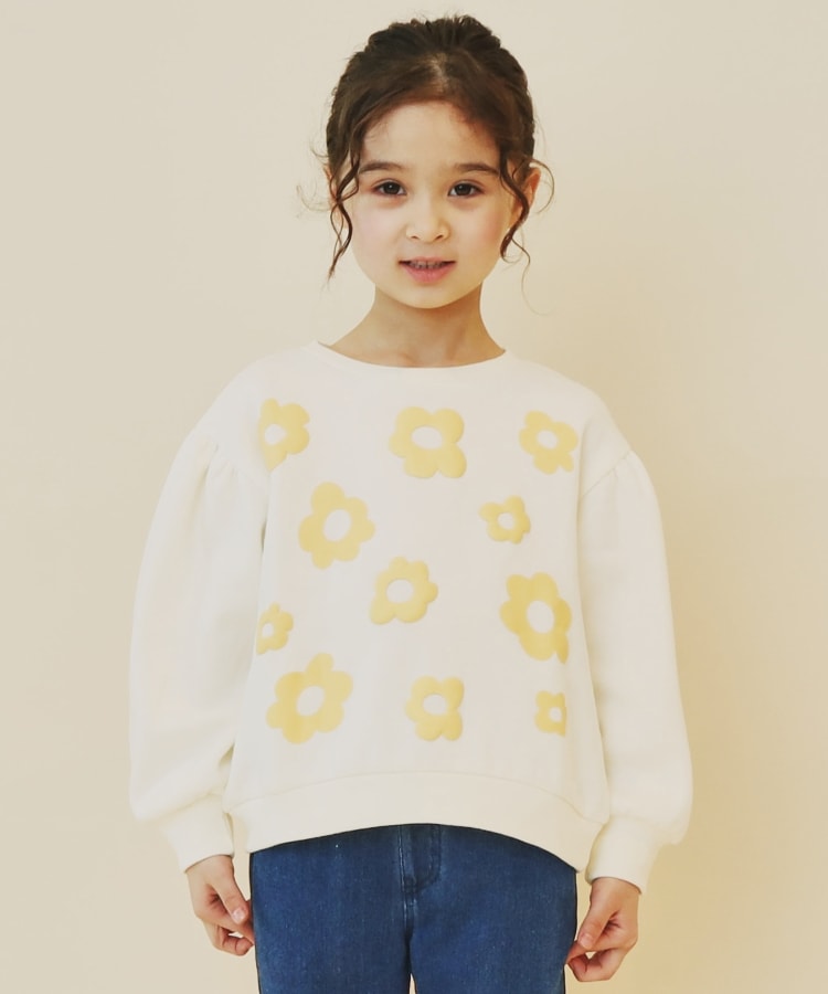 ザ ショップ ティーケー（キッズ）(THE SHOP TK(Kids))の【100－130/裏起毛】フラワー＆ラメロゴプルオーバー オフホワイト(103)