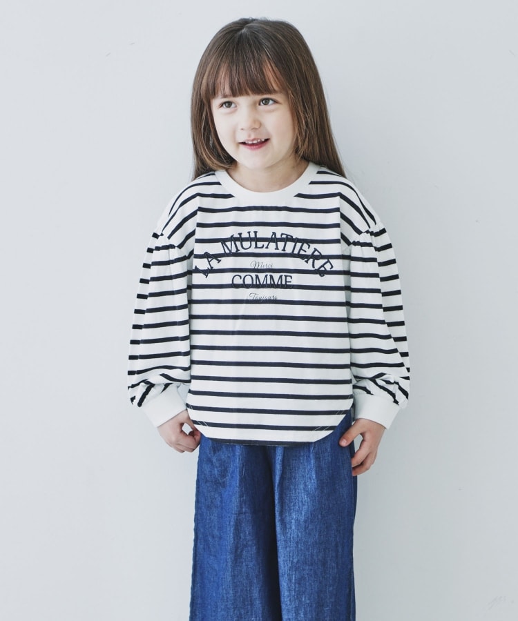 ザ ショップ ティーケー（キッズ）(THE SHOP TK(Kids))の【100-150/洗濯機で洗える】パフスリーブロゴプルオーバー アイボリー(304)