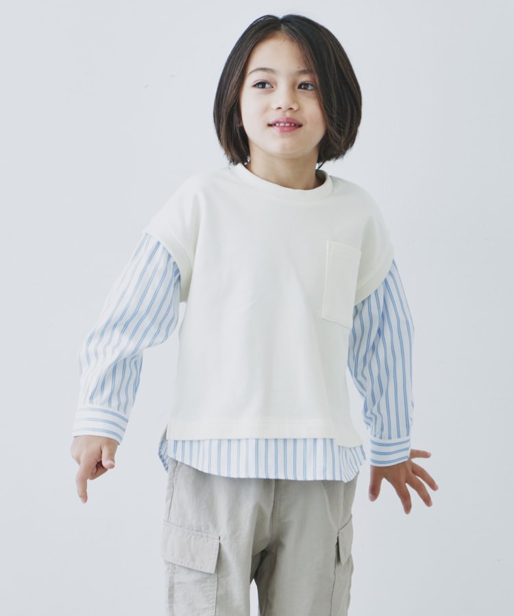 ザ ショップ ティーケー（キッズ）(THE SHOP TK(Kids))の【110-150】シャツレイヤード風プルオーバー オフホワイト(303)