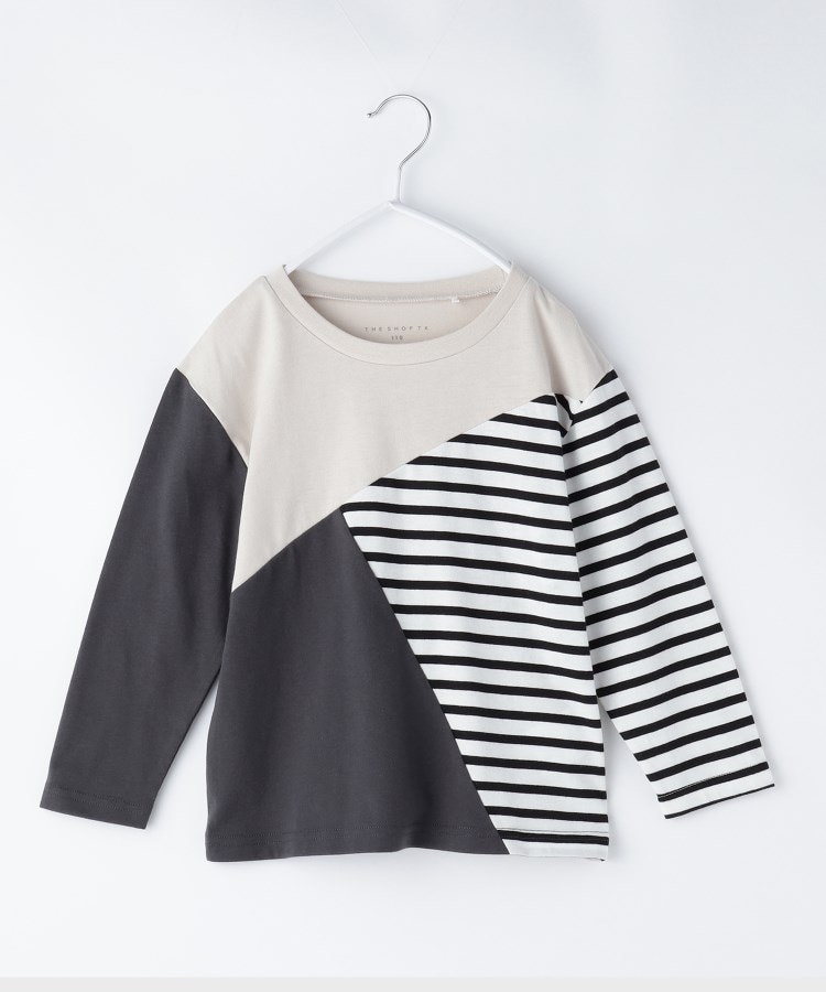 ザ ショップ ティーケー（キッズ）(THE SHOP TK(Kids))の【100-150】斜めブロッキング長袖Tシャツ/洗濯機OK7
