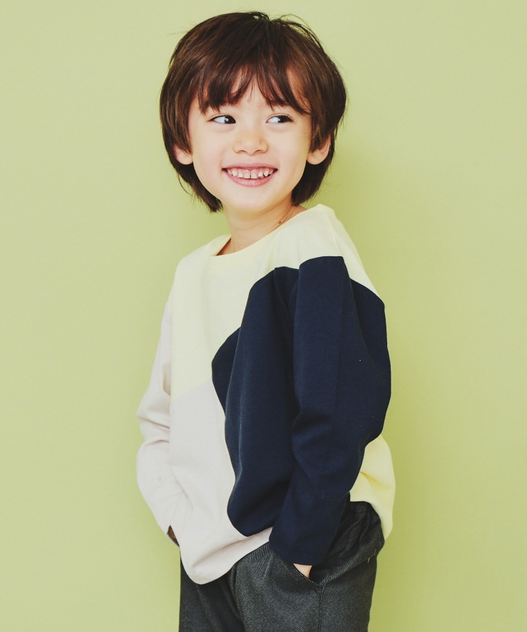 ザ ショップ ティーケー（キッズ）(THE SHOP TK(Kids))の【100-150】斜めブロッキング長袖Tシャツ/洗濯機OK4