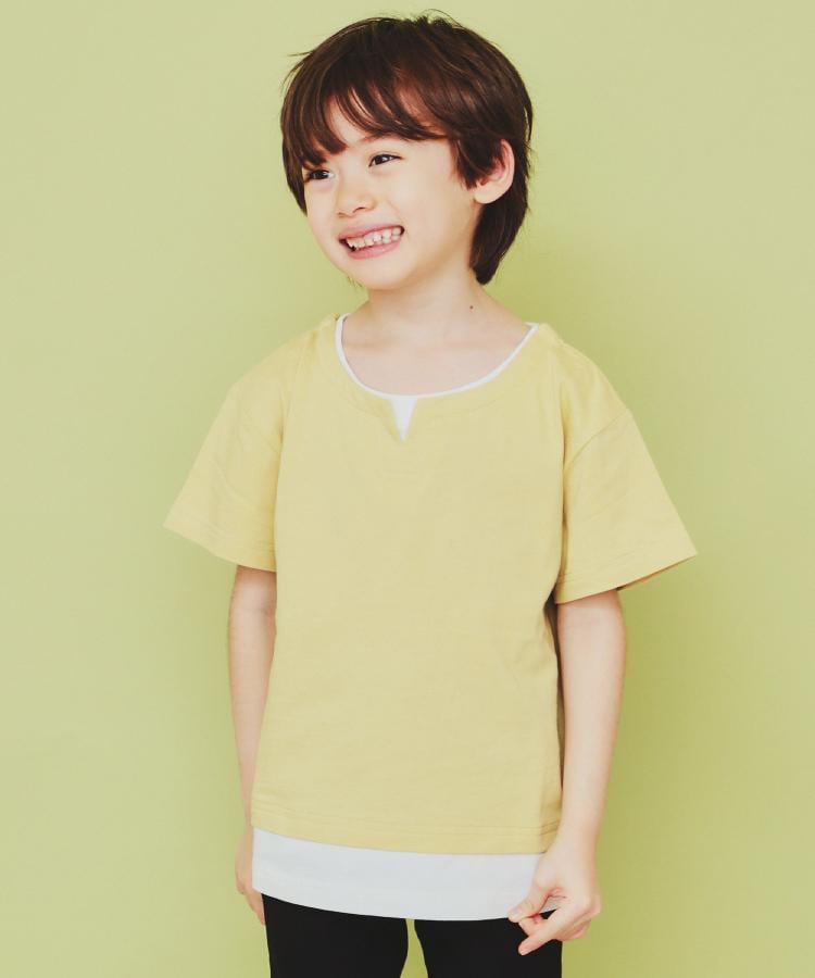 ザ ショップ ティーケー（キッズ）(THE SHOP TK(Kids))の【110-160】キーネックレイヤード風Tシャツ/洗濯機OK ライトイエロー(030)