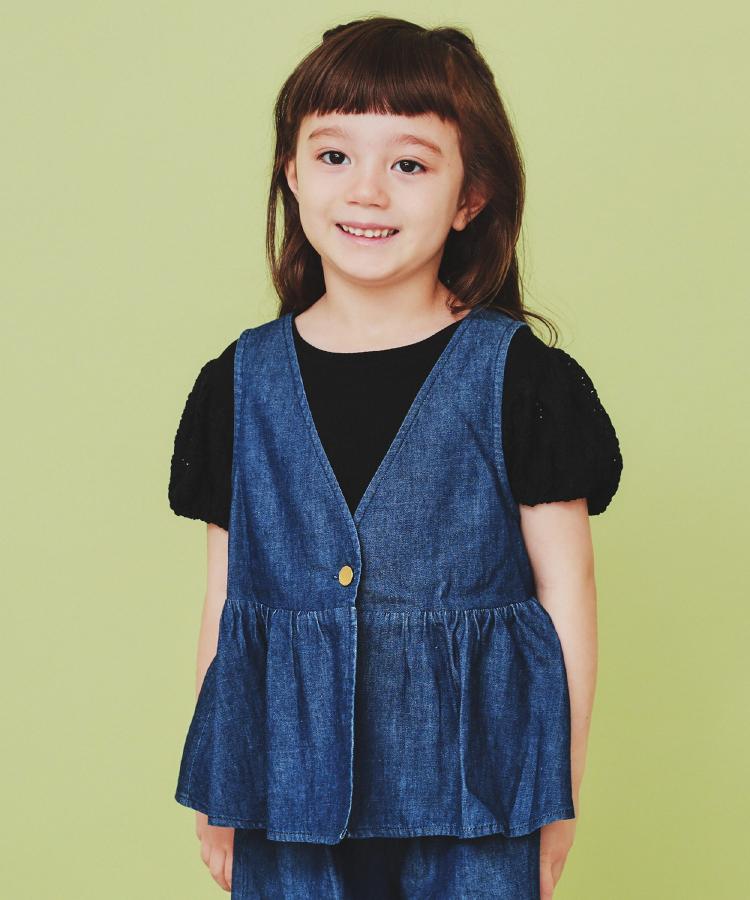 ザ ショップ ティーケー（キッズ）(THE SHOP TK(Kids))の【120-150】ペプラムライトデニムジレ/洗濯機OK・ママとおそろい ネイビー(094)