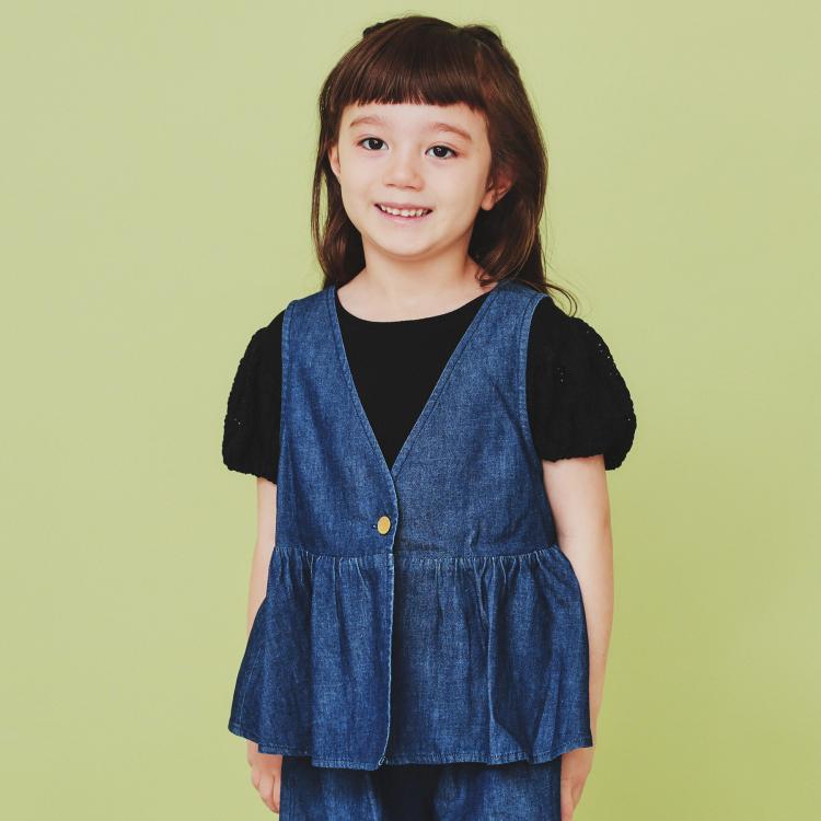 ザ ショップ ティーケー（キッズ）(THE SHOP TK(Kids))の【120-150】ペプラムライトデニムジレ/洗濯機OK・ママとおそろい ベスト