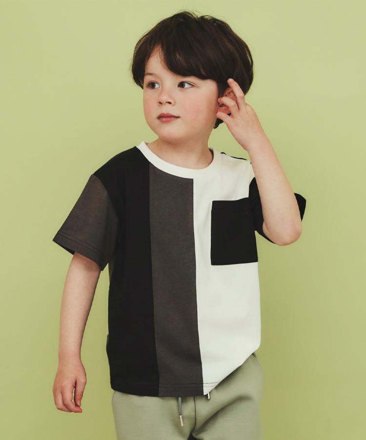 ザ ショップ ティーケー（キッズ）(THE SHOP TK(Kids))の【110-160/洗濯機OK】縦切替えポケットTシャツ スミクロ(518)