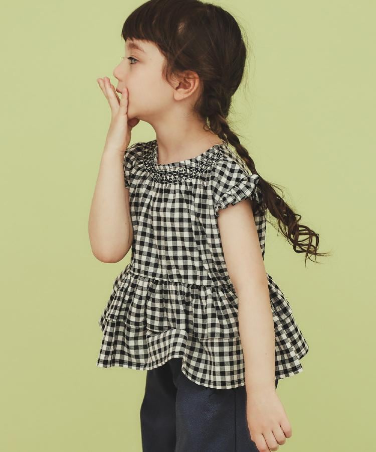 ザ ショップ ティーケー（キッズ）(THE SHOP TK(Kids))の【110-150】ギンガムチェックティアードブラウス/セットアップ可・洗濯機OK2