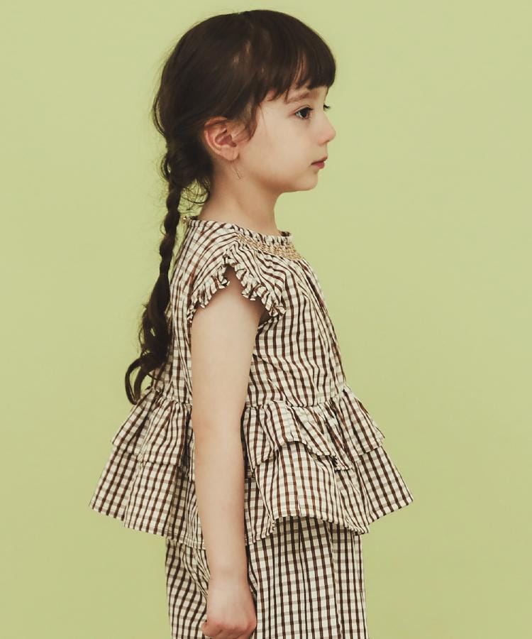ザ ショップ ティーケー（キッズ）(THE SHOP TK(Kids))の【110-150】ギンガムチェックティアードブラウス/セットアップ可・洗濯機OK9