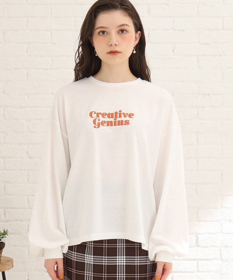 ◇【レトロ感が可愛い】英字ロゴぽわん袖ロンT（Tシャツ