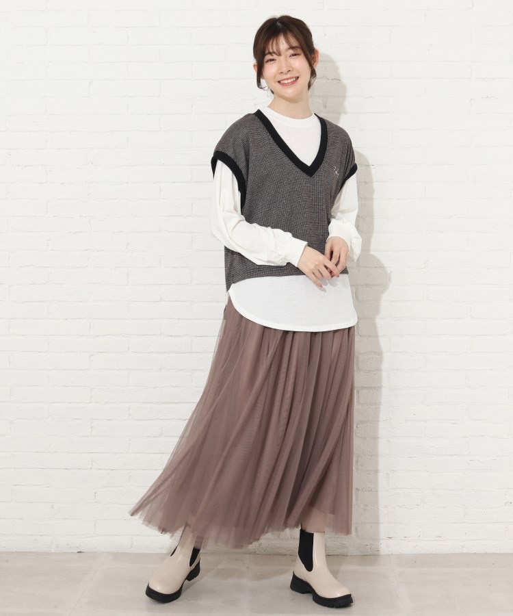 ◇【S-L/2点セット】ジャカードVネックベスト+ロンT(トップス ◇【S-L/2点セット】ジャカードVネックベスト+ロンT(トップス