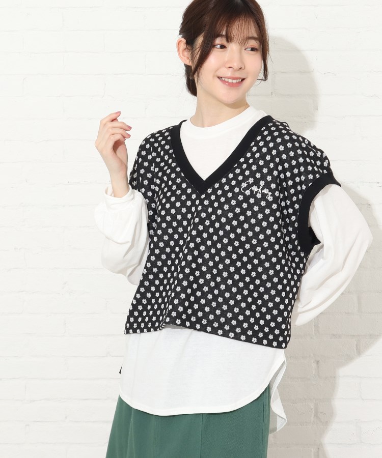 ◇【S-L/2点セット】ジャカードVネックベスト+ロンT(トップス ◇【S-L/2点セット】ジャカードVネックベスト+ロンT(トップス