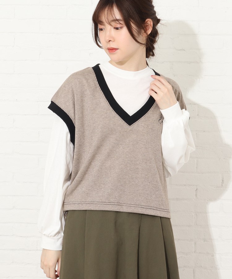 ◇【S-L/2点セット】ジャカードVネックベスト+ロンT(トップス ◇【S-L/2点セット】ジャカードVネックベスト+ロンT(トップス