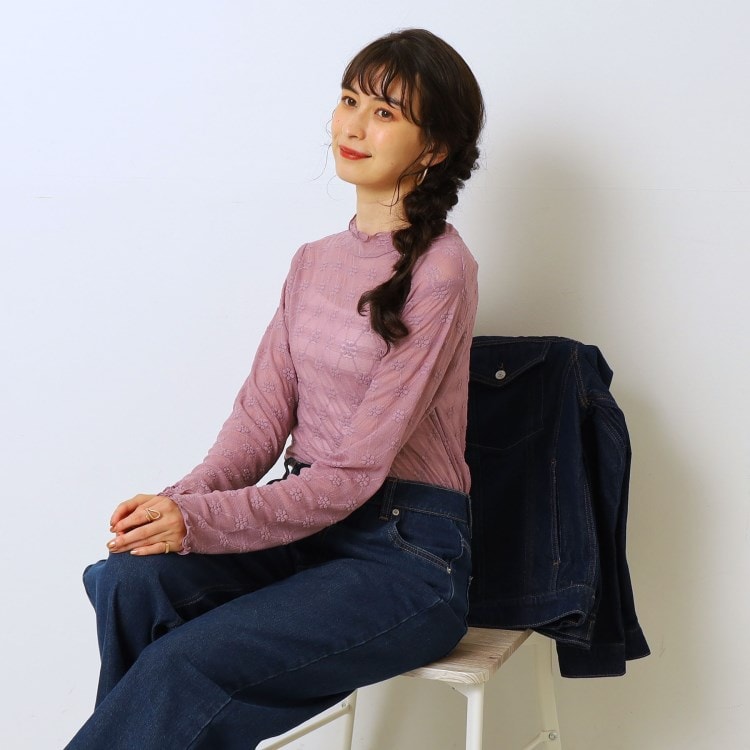 シューラルー(SHOO・LA・RUE/Cutie Blonde)の◆花柄レースシアーハイネックプルオーバー カットソー