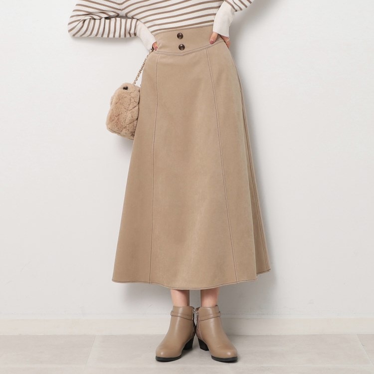 シューラルー(SHOO・LA・RUE/Cutie Blonde)の配色ステッチ ウエスト釦フレアスカート マキシ・ロングスカート