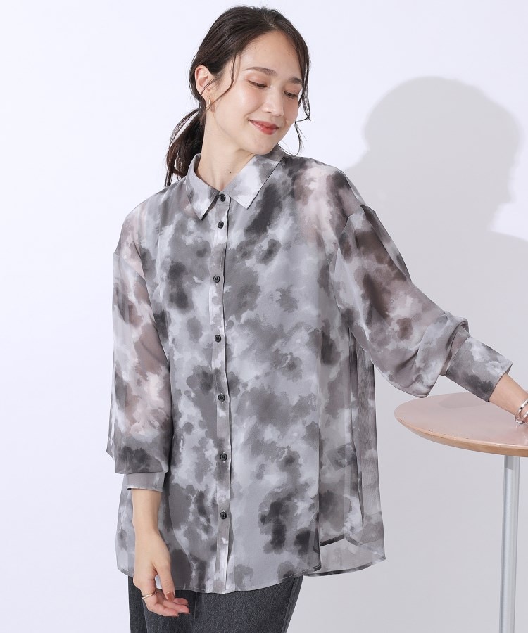 洗える】大人の雰囲気を放つ ぼかし柄シアーシャツ(シャツ 洗える】大人の雰囲気を放つ ぼかし柄シアーシャツ(シャツ