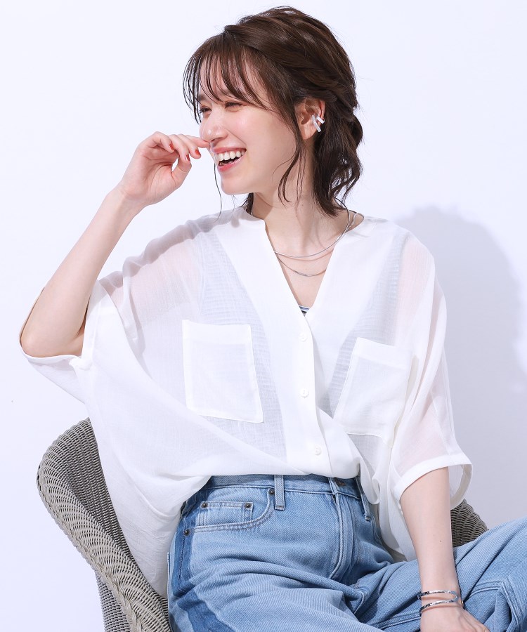 大人の透け感 ワッシャードルマンシャツ(シャツ・ブラウス 大人の透け感 ワッシャードルマンシャツ(シャツ・ブラウス