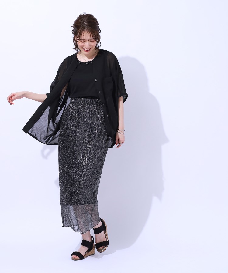 程よいシアー感で軽やか ラメプリーツ ナロースカート(マキシ 程よいシアー感で軽やか ラメプリーツ ナロースカート(マキシ