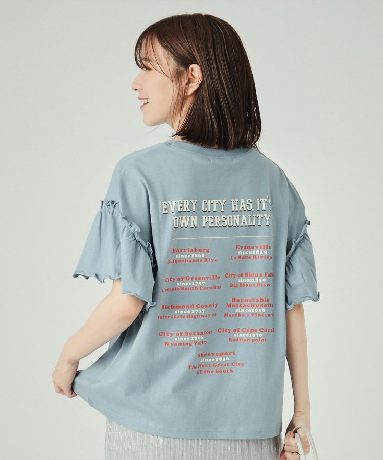 シューラルー(SHOO・LA・RUE/Cutie Blonde)の【洗える】ロゴデザインでこなれ見え フリルスリーブTシャツ ブルー(192)
