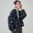 シューラルー(SHOO・LA・RUE/Cutie Blonde)の柄ニットダブルジップカーディガン ネイビー(494)