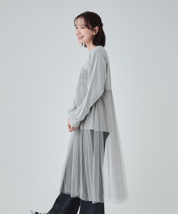 ふわっと揺れる チュールレイヤードトップス(カットソー ふわっと揺れる チュールレイヤードトップス(カットソー