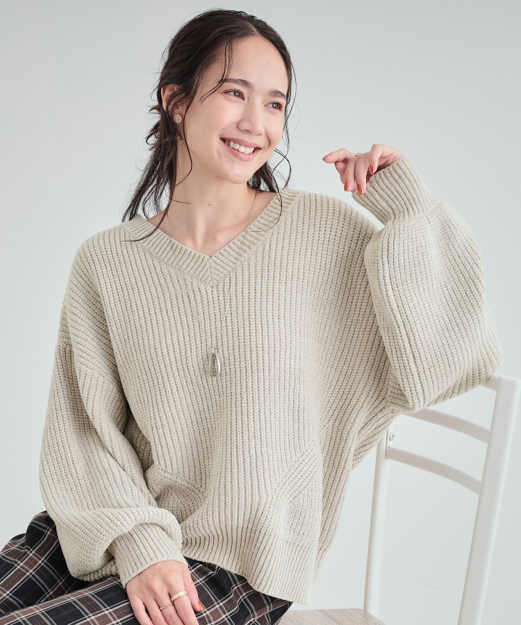 S-LL/前後2WAY】大人のゆるさが魅力 ベロア風ラメモールニット S-LL/前後2WAY】大人のゆるさが魅力 ベロア風ラメモールニット