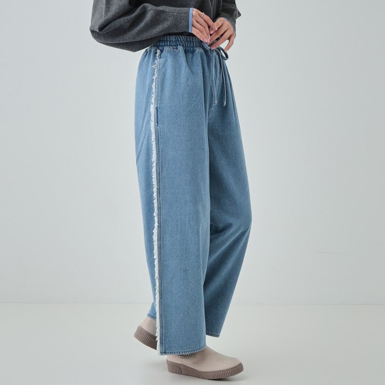 シューラルー(SHOO・LA・RUE/Cutie Blonde)の【あったか裏起毛】サイドフリンジがアクセント イージーデニムパンツ デニムパンツ