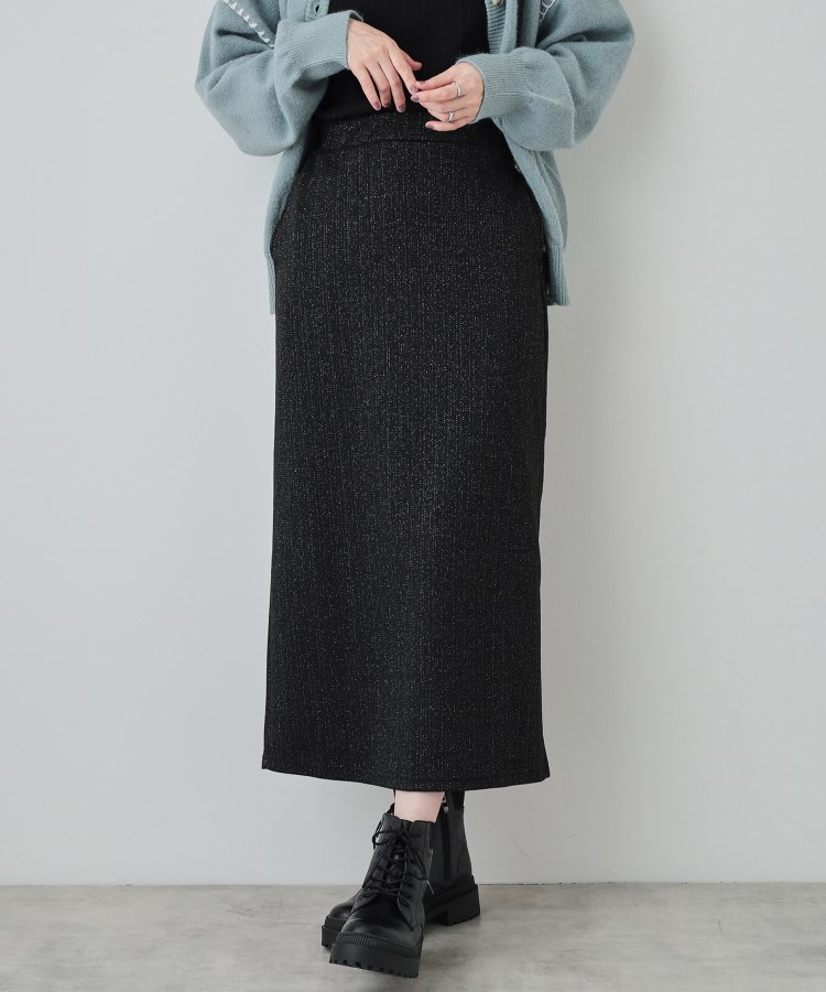 シューラルー(SHOO・LA・RUE/Cutie Blonde)の【S-LL】さりげないラメが上品 やわらかナロースカート ブラック(019)