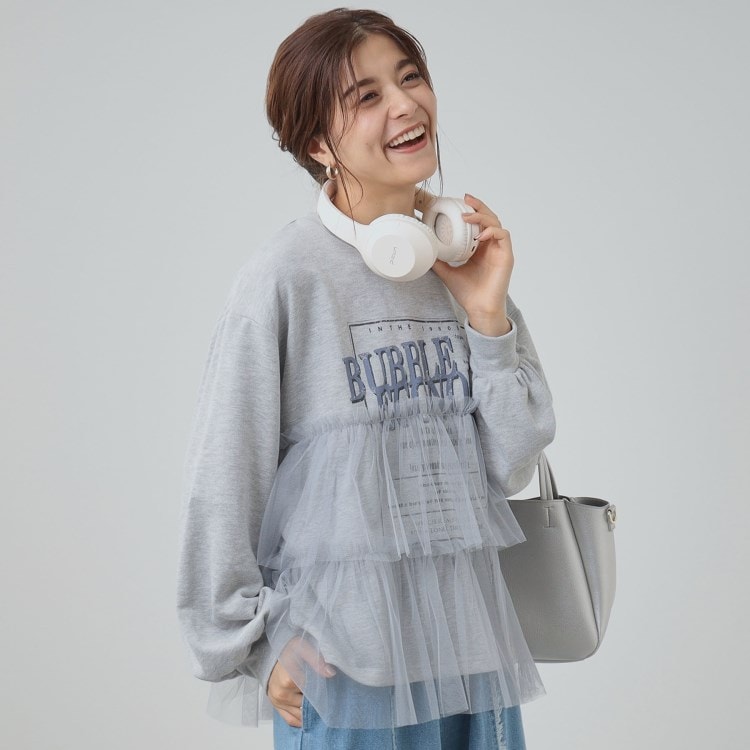 シューラルー(SHOO・LA・RUE/Cutie Blonde)の【S-LL】一枚でサマになる チュールドッキング ロゴスウェット スウェット・トレーナー