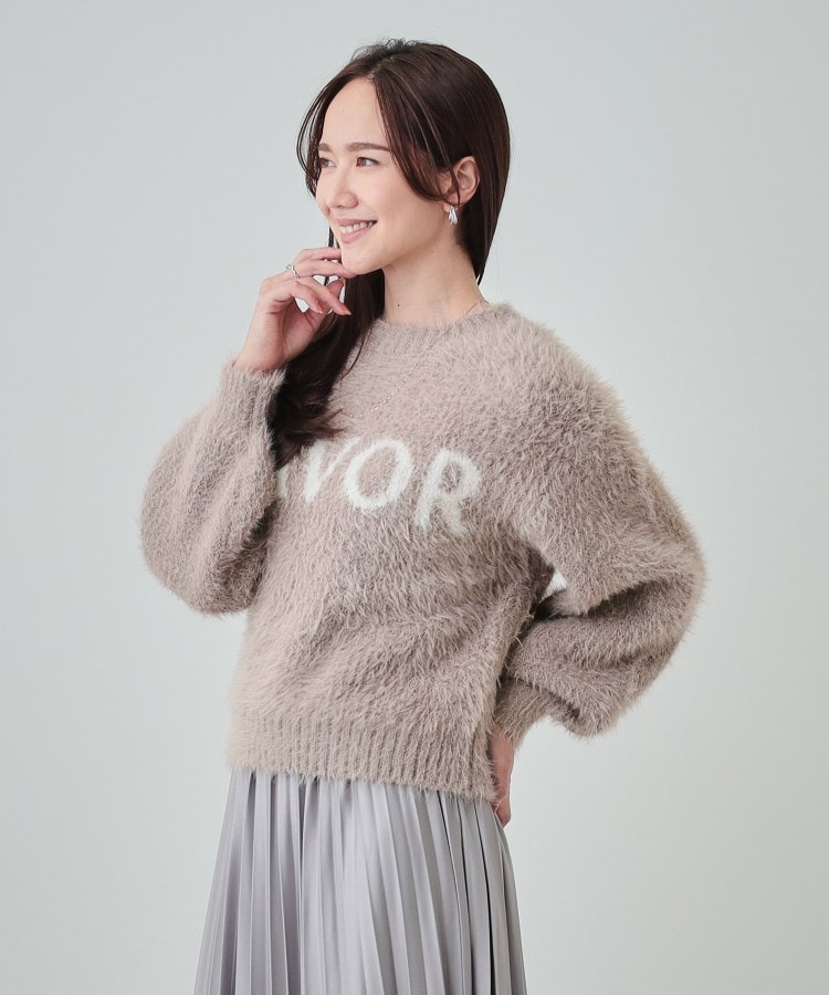 S-LL】ほんのりショート丈 ふわふわフェザー ロゴニット(ニット S-LL】ほんのりショート丈 ふわふわフェザー ロゴニット(ニット