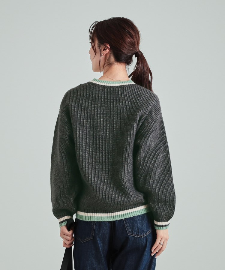 大人レトロ 配色ラインVネックケーブルニット(ニット/セーター 大人レトロ 配色ラインVネックケーブルニット(ニット/セーター