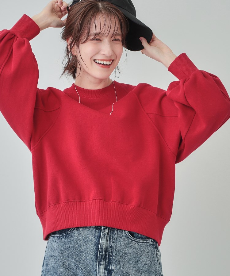 シューラルー(SHOO・LA・RUE/Cutie Blonde)の【洗える/S-LL/SHOO WARM】ラグランあったか裏起毛スウェット レッド(062)