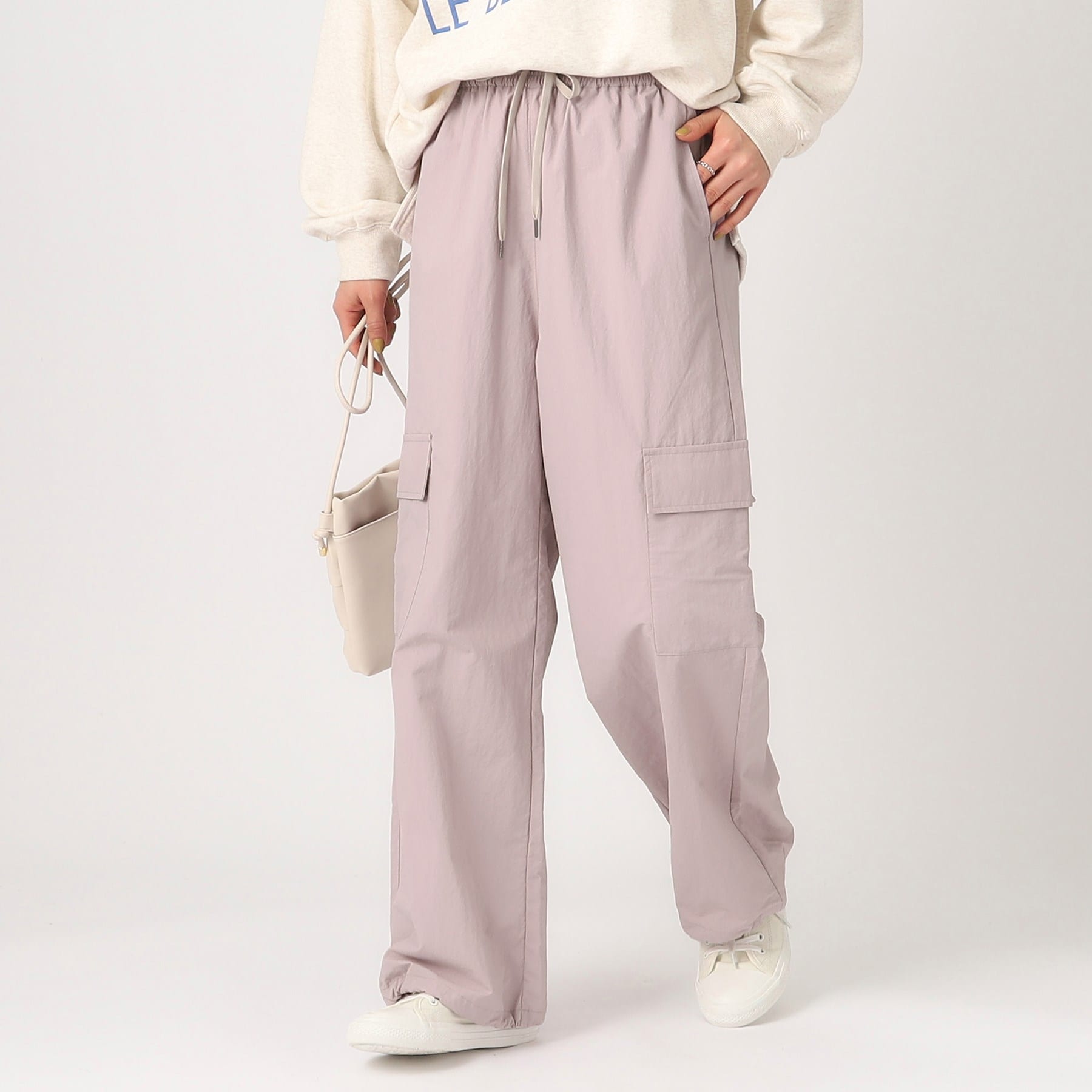 シューラルー(SHOO・LA・RUE/Cutie Blonde)の裾が絞れる ナイロンカーゴパンツ ピンク(072)