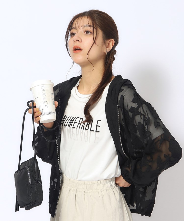 シューラルー(SHOO・LA・RUE/Cutie Blonde)の花柄シアーZIPパーカー ブラック(019)