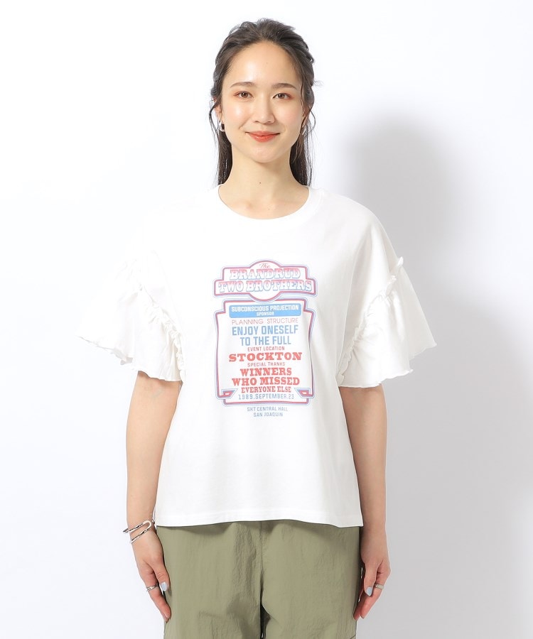 綿100%】フリルスリーブ プリントTシャツ(Tシャツ) | SHOO 綿100%】フリルスリーブ プリントTシャツ(Tシャツ) | SHOO