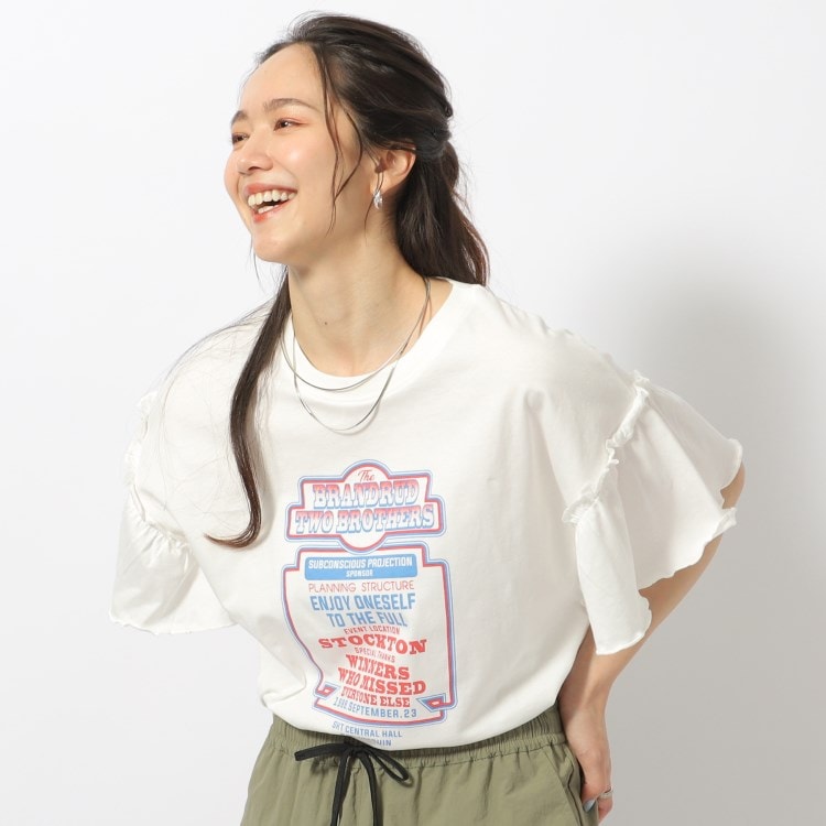 シューラルー(SHOO・LA・RUE/Cutie Blonde)の【綿100％】フリルスリーブ プリントTシャツ Ｔシャツ