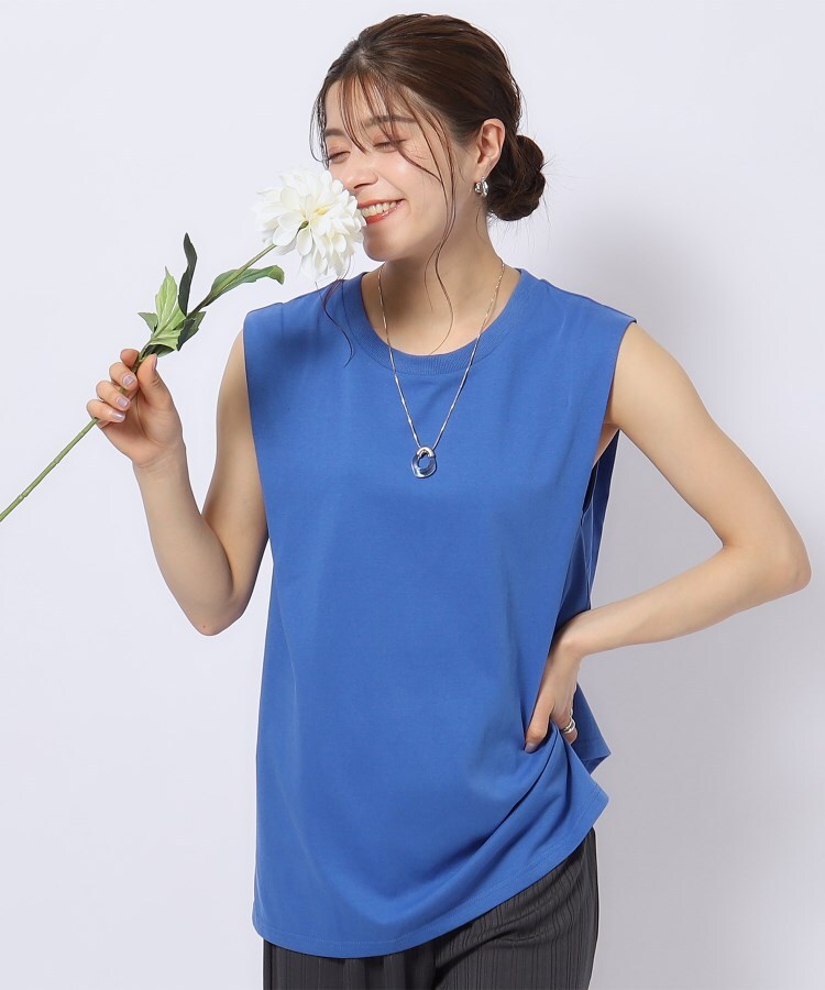 シューラルー(SHOO・LA・RUE/Cutie Blonde)の【洗える】タックノースリーブTシャツ ブルー(092)