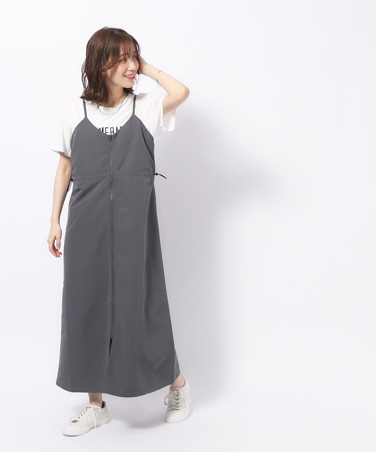 シルエットが変えられる フロントZIP ドロストキャミワンピース シルエットが変えられる フロントZIP ドロストキャミワンピース