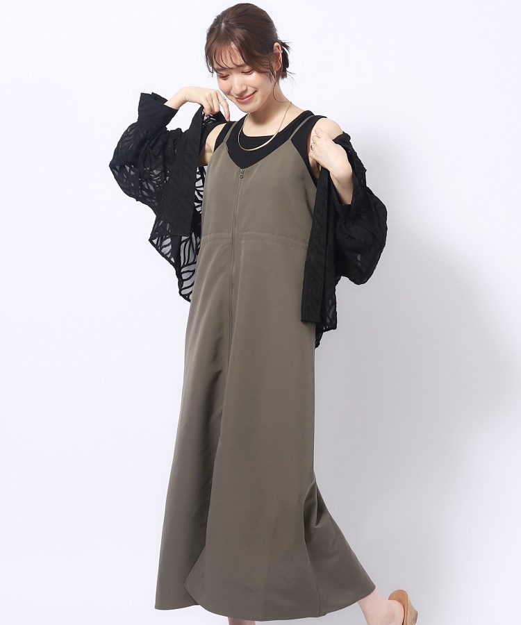 シューラルー(SHOO・LA・RUE/Cutie Blonde)のシルエットが変えられる フロントZIP ドロストキャミワンピース カーキ(027)