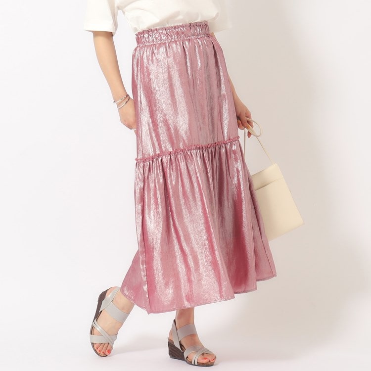 シューラルー(SHOO・LA・RUE/Cutie Blonde)のキラキラ箔プリント ティアードスカート マキシ・ロングスカート