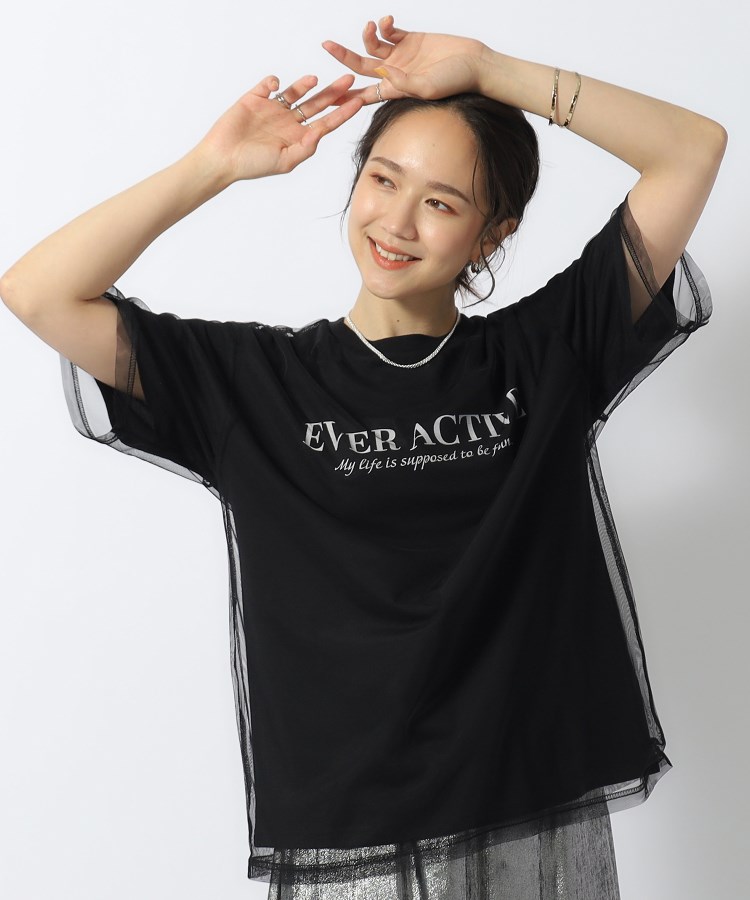 シューラルー(SHOO・LA・RUE/Cutie Blonde)の【洗える】一枚で旬コーデがつくれる チュールドッキングTシャツ ブラック(019)