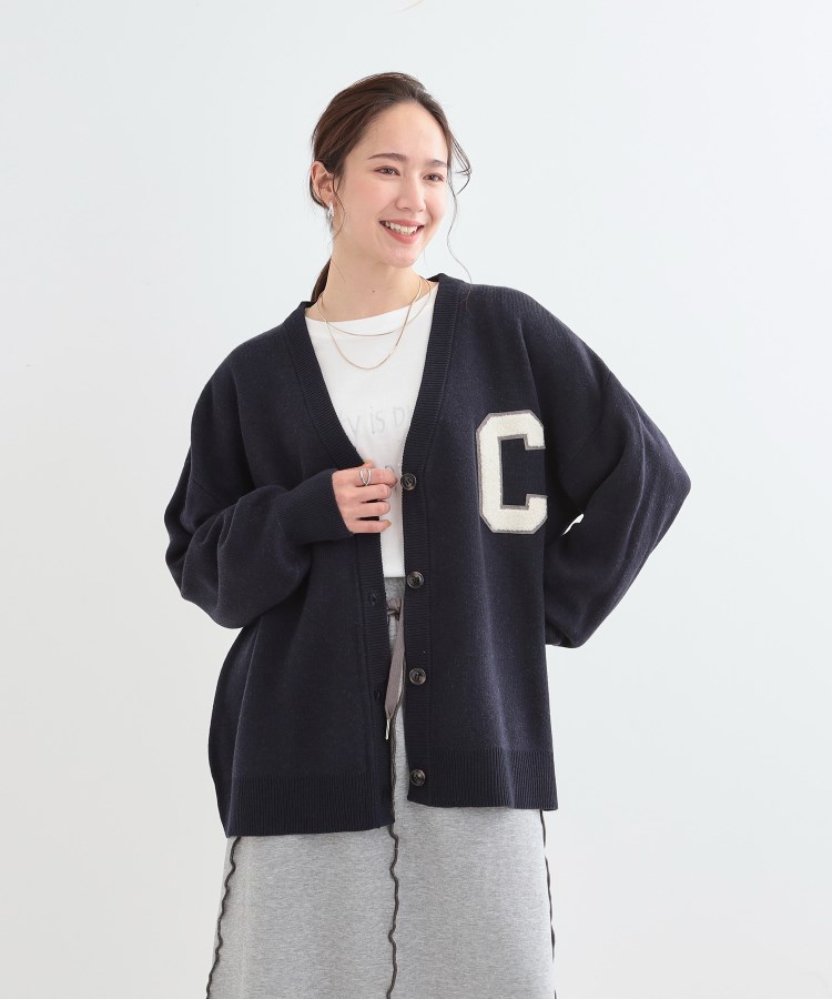 S-LL/体型カバー】刺繍アソート Vネック ゆるニットカーディガン S-LL/体型カバー】刺繍アソート Vネック ゆるニットカーディガン