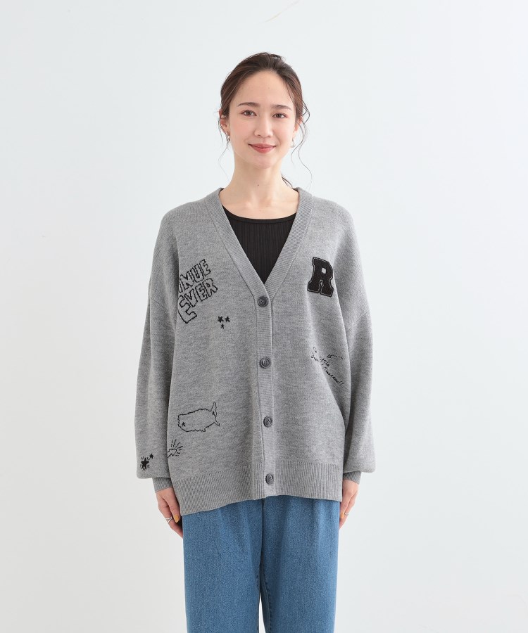 S-LL/体型カバー】刺繍アソート Vネック ゆるニットカーディガン S-LL/体型カバー】刺繍アソート Vネック ゆるニットカーディガン