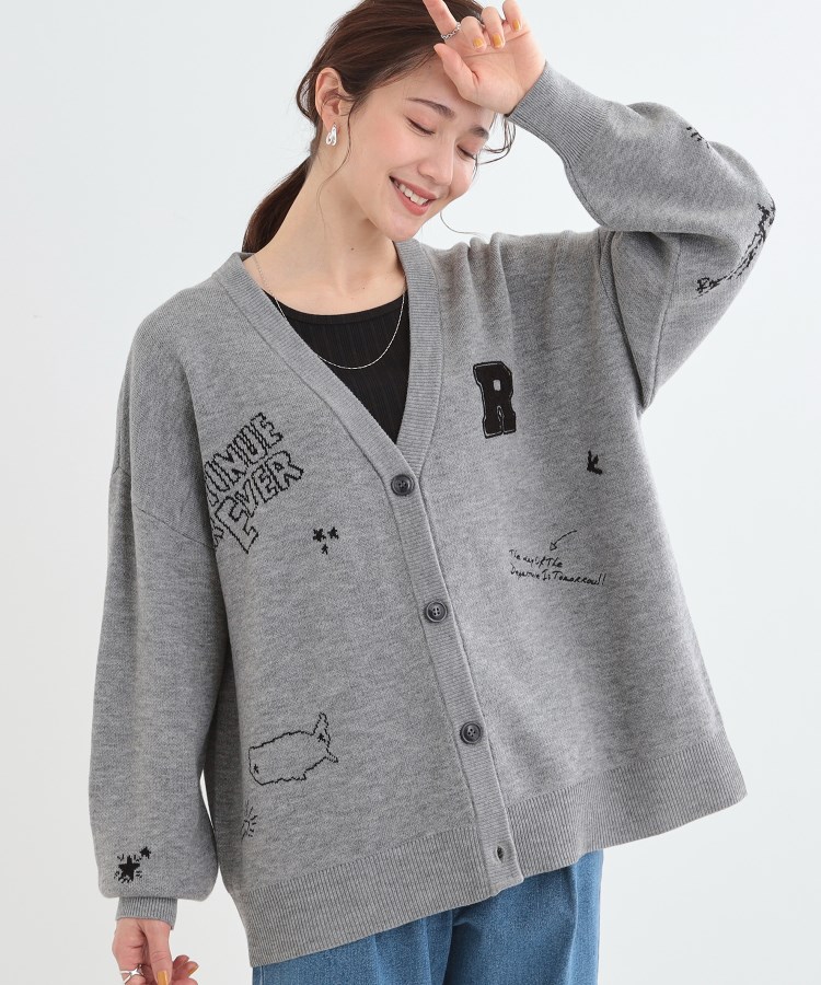 S-LL/体型カバー】刺繍アソート Vネック ゆるニットカーディガン S-LL/体型カバー】刺繍アソート Vネック ゆるニットカーディガン