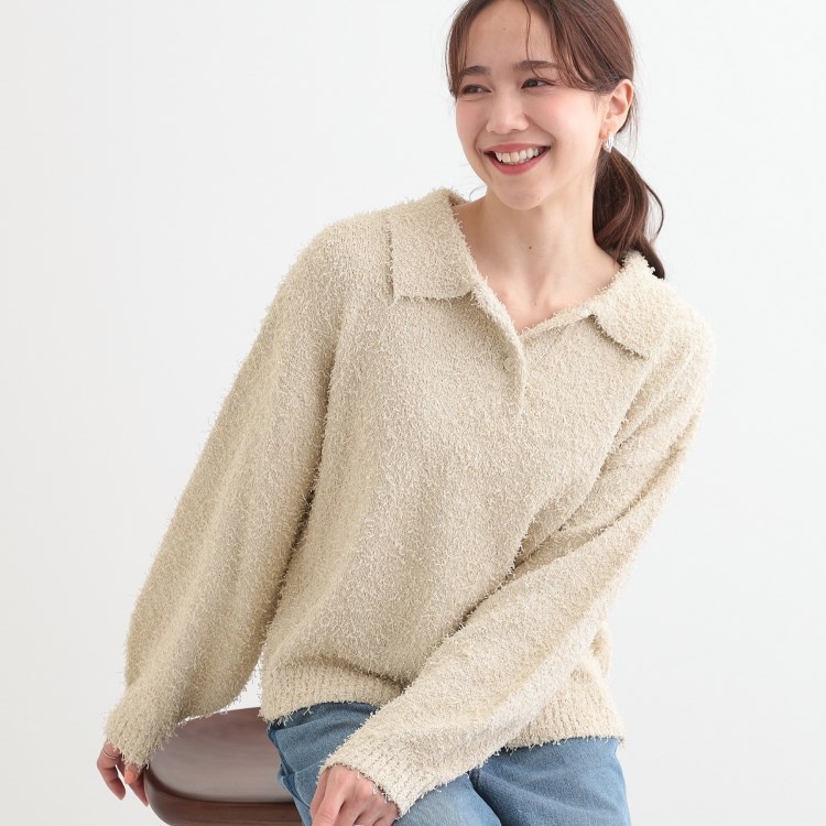 S-LL】大人ヘルシー やわらかカールヤーン ポロニット（ニット
