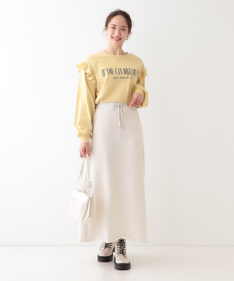 シューラルー(SHOO・LA・RUE/Cutie Blonde)の【S-LL/洗える】ショルダーフリルが目を惹く ロゴプリントロンT11