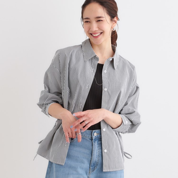シューラルー(SHOO・LA・RUE/Cutie Blonde)の【洗える/S-LL】サイドリボンで差をつける さらさら綿混シャツ シャツ・ブラウス