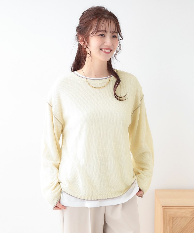 シューラルー(SHOO・LA・RUE/Cutie Blonde)の【S-LL/2枚セット】シアー感も楽しめる 光沢カノコ編み配色ニット+ロンT1