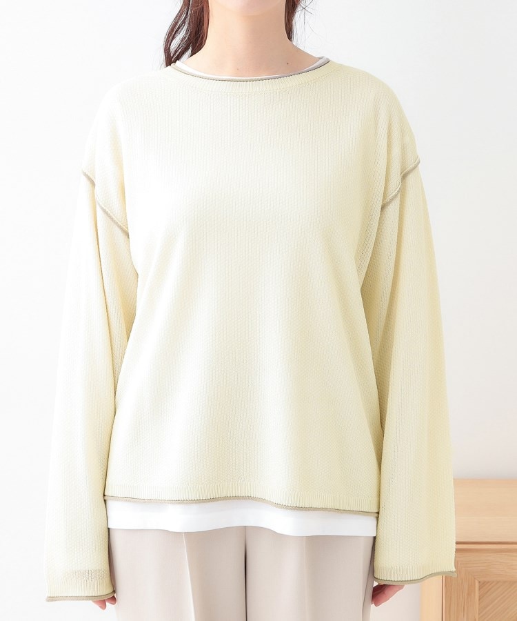 シューラルー(SHOO・LA・RUE/Cutie Blonde)の【S-LL/2枚セット】シアー感も楽しめる 光沢カノコ編み配色ニット+ロンT17