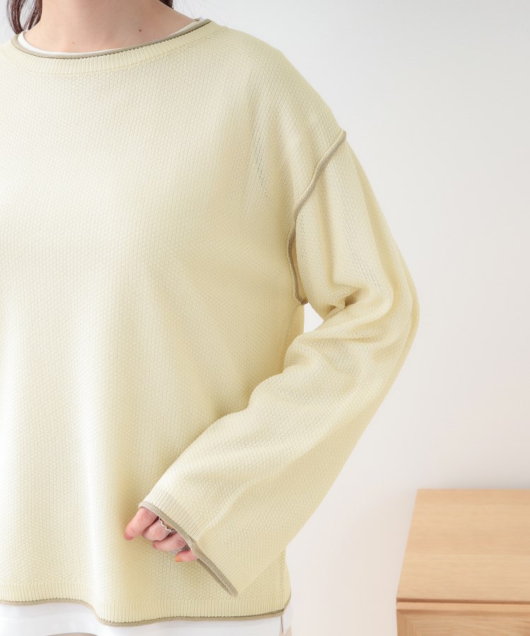 シューラルー(SHOO・LA・RUE/Cutie Blonde)の【S-LL/2枚セット】シアー感も楽しめる 光沢カノコ編み配色ニット+ロンT21