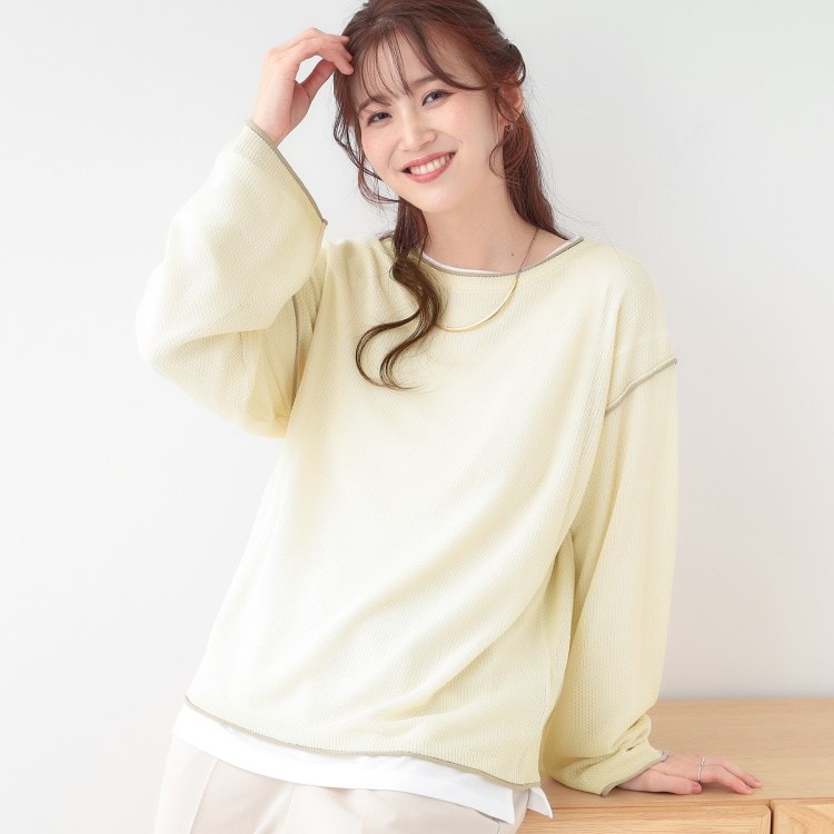 シューラルー(SHOO・LA・RUE/Cutie Blonde)の【S-LL/2枚セット】シアー感も楽しめる 光沢カノコ編み配色ニット+ロンT ニット/セーター