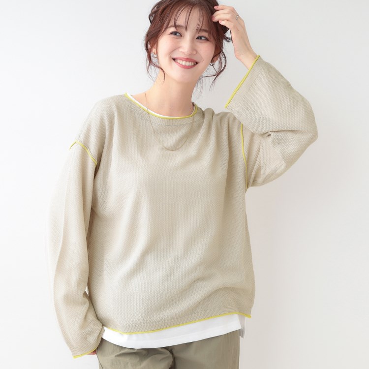シューラルー(SHOO・LA・RUE/Cutie Blonde)の【S-LL/2枚セット】シアー感も楽しめる 光沢カノコ編み配色ニット+ロンT ニット/セーター